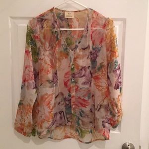 Sheer water color print blouse
